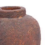Vase en terracotta brun rouille texturé, H20 cm, bord ébréché