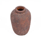 Vase en terracotta brun rouille texturé, H20 cm, bouche large et corps rond
