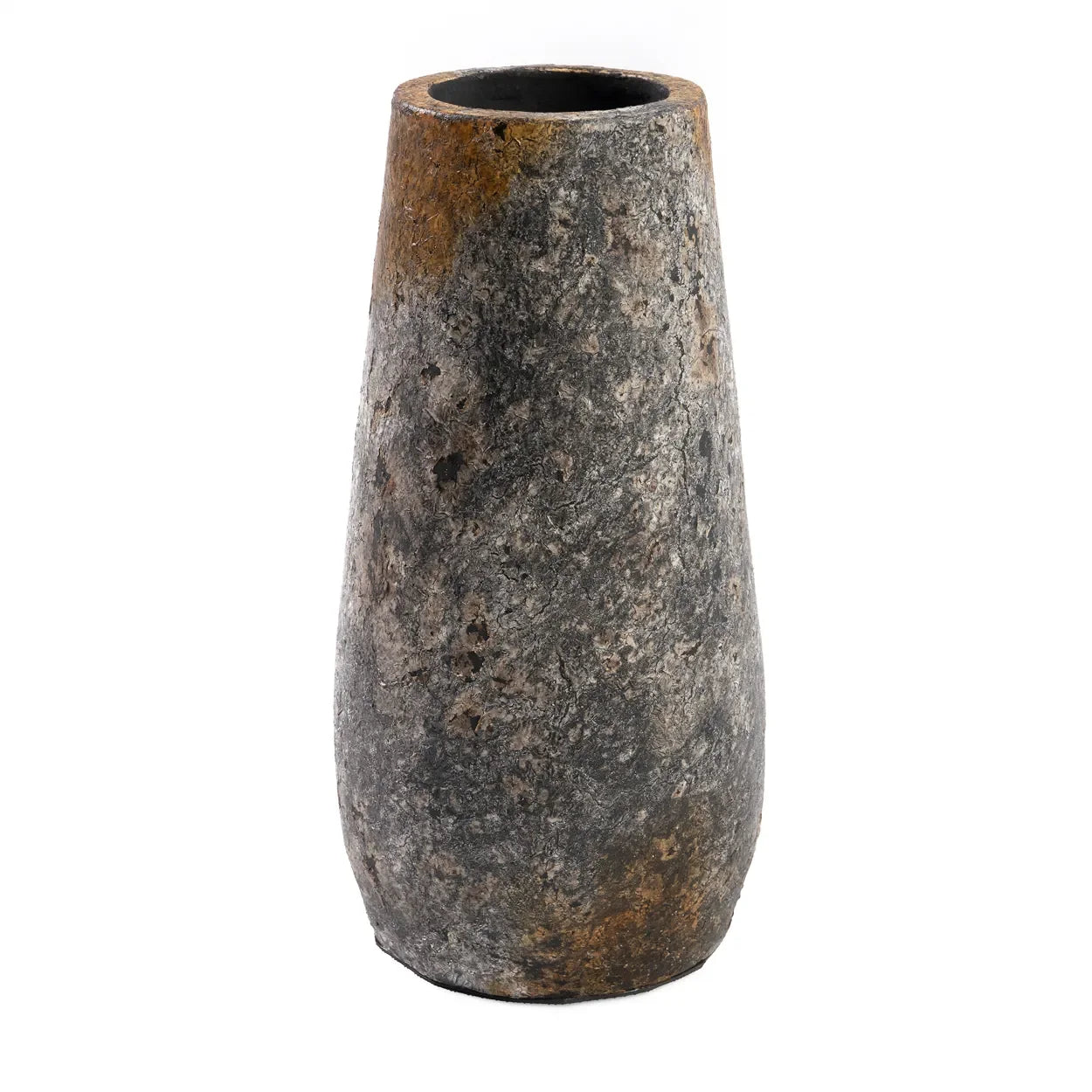 Vase en terre cuite gris antique avec texture marron 31 cm décoratif
