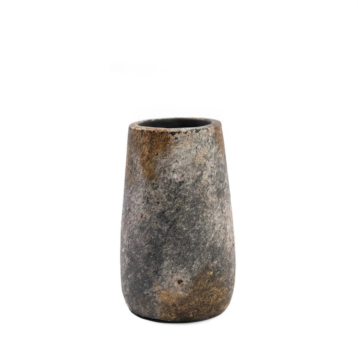 Vase en terre cuite gris antique effet minéral, style rustique, H22 cm