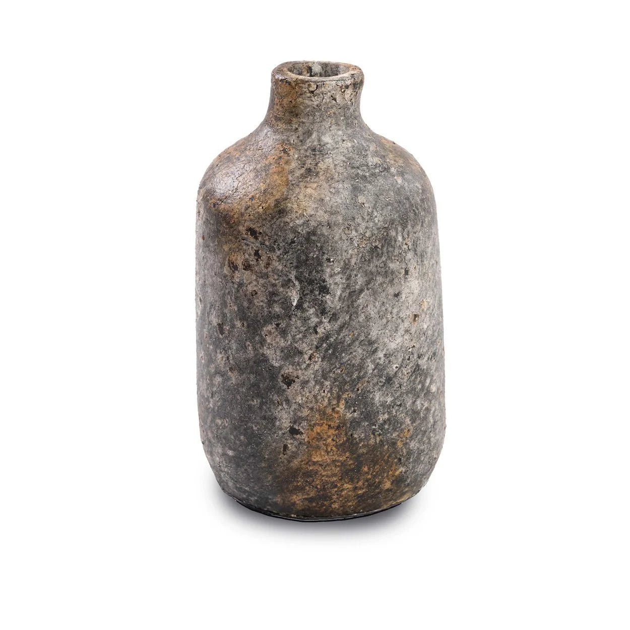 Vase en terre cuite gris antique avec texture rustique et finition vieillie H24 cm