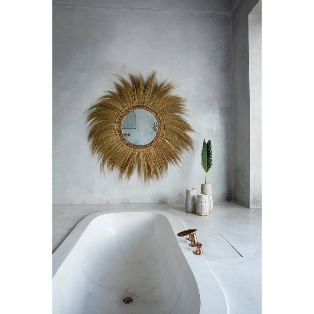 Vase en terre cuite gris avec treillis en rotin naturel – H31 cm