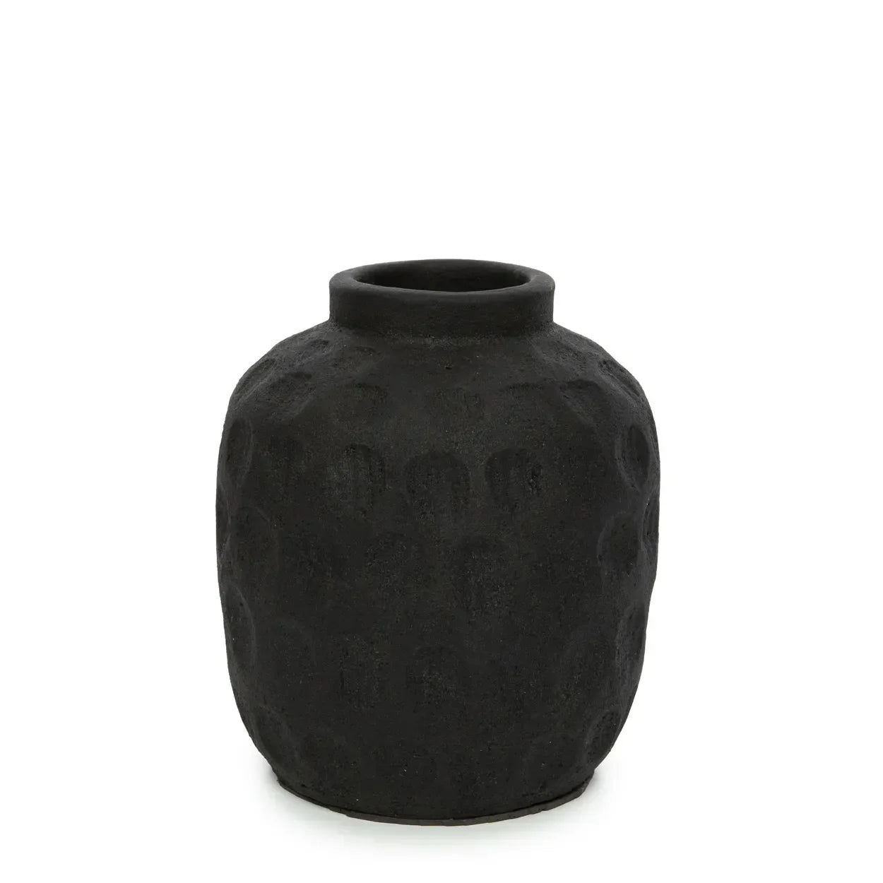 Vase en terre cuite noir 18 cm avec motif contemporain et texture élégante