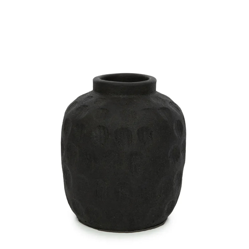 Vase en terre cuite noir 18 cm motif contemporain