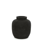 Vase en terre cuite noir avec texture côtelée, hauteur 14 cm