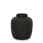 Vase en terre cuite noire avec surface texturée, hauteur 18 cm
