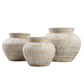 Vases en terre cuite et rotin gris et texturés avec grille en bambou, 25 cm, naturel