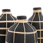 Vase en terre cuite et rotin noir naturel H23 cm