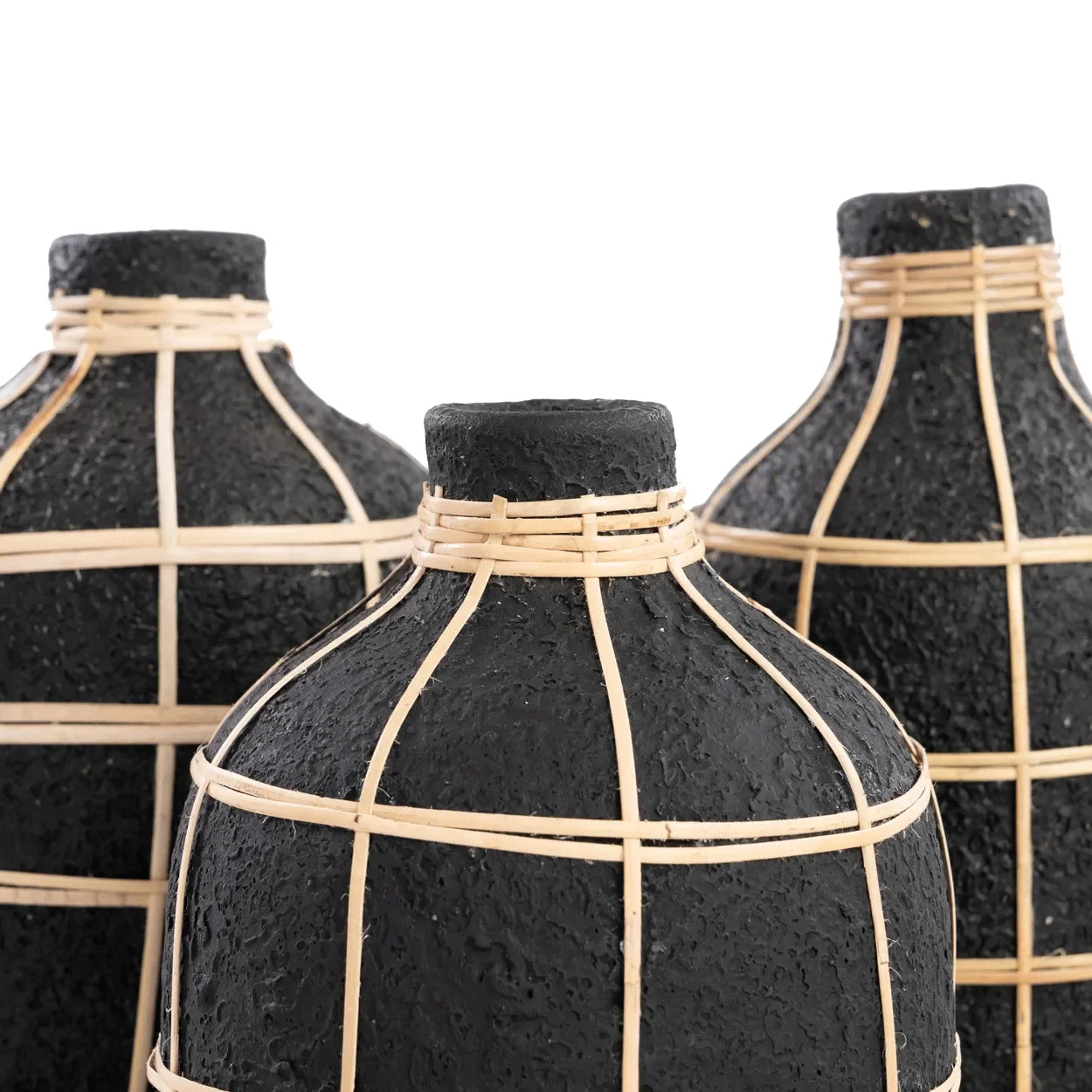 Vase en terre cuite et rotin noir naturel H23 cm