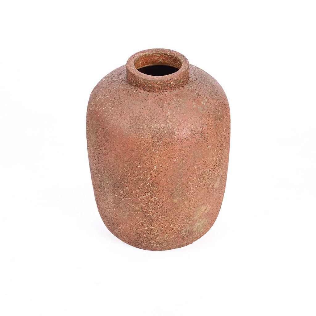 Vase en terre cuite texturée brun terracotta à col court, H40 cm