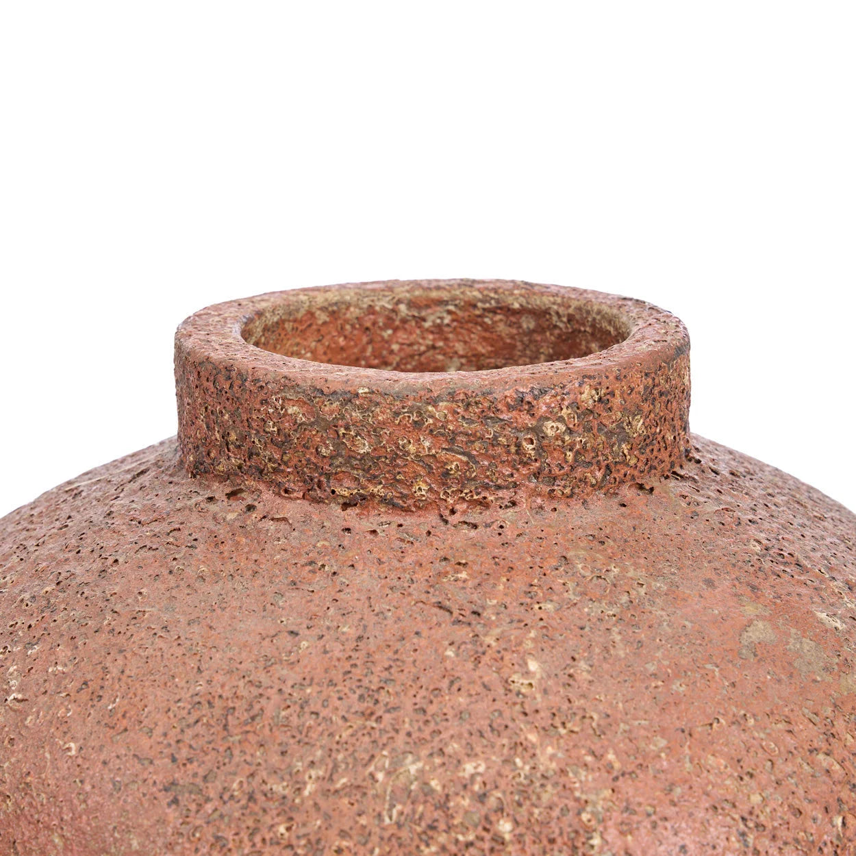 Vase en terre cuite texturée brun terracotta à col court H40 cm