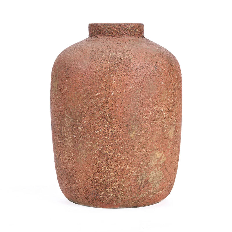 Vase en terre cuite texturée brun terracotta à col court – H40 cm - L