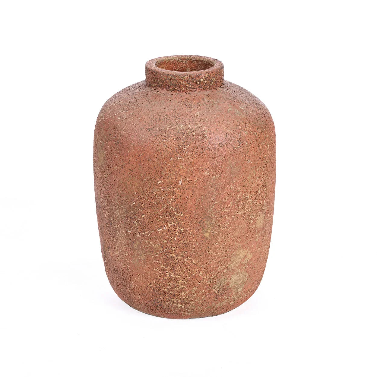 Vase en terre cuite texturée brun terracotta à col court H40 cm