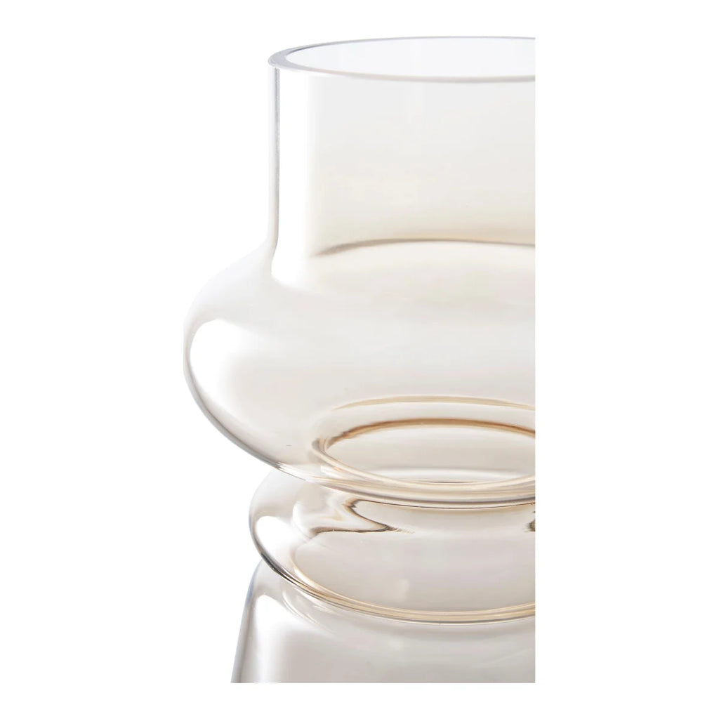 Vase en verre ambré translucide cylindrique segmenté H31 cm