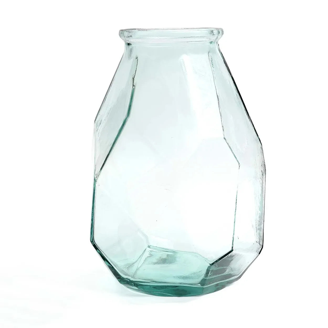 Vase en verre bleu 35 cm forme origami géométrique
