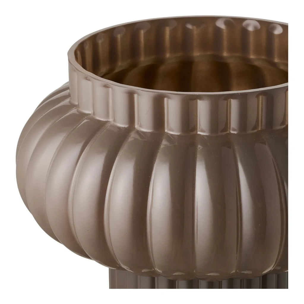 Vase en verre fumé brun cannelé design champignon Ø27 cm