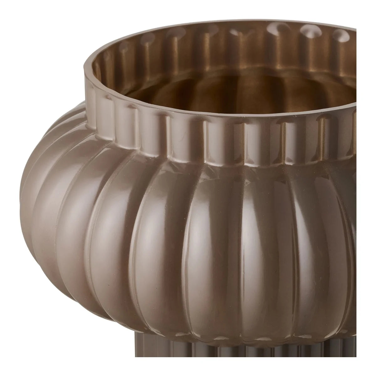 Vase en verre fumé brun cannelé design champignon Ø27 cm