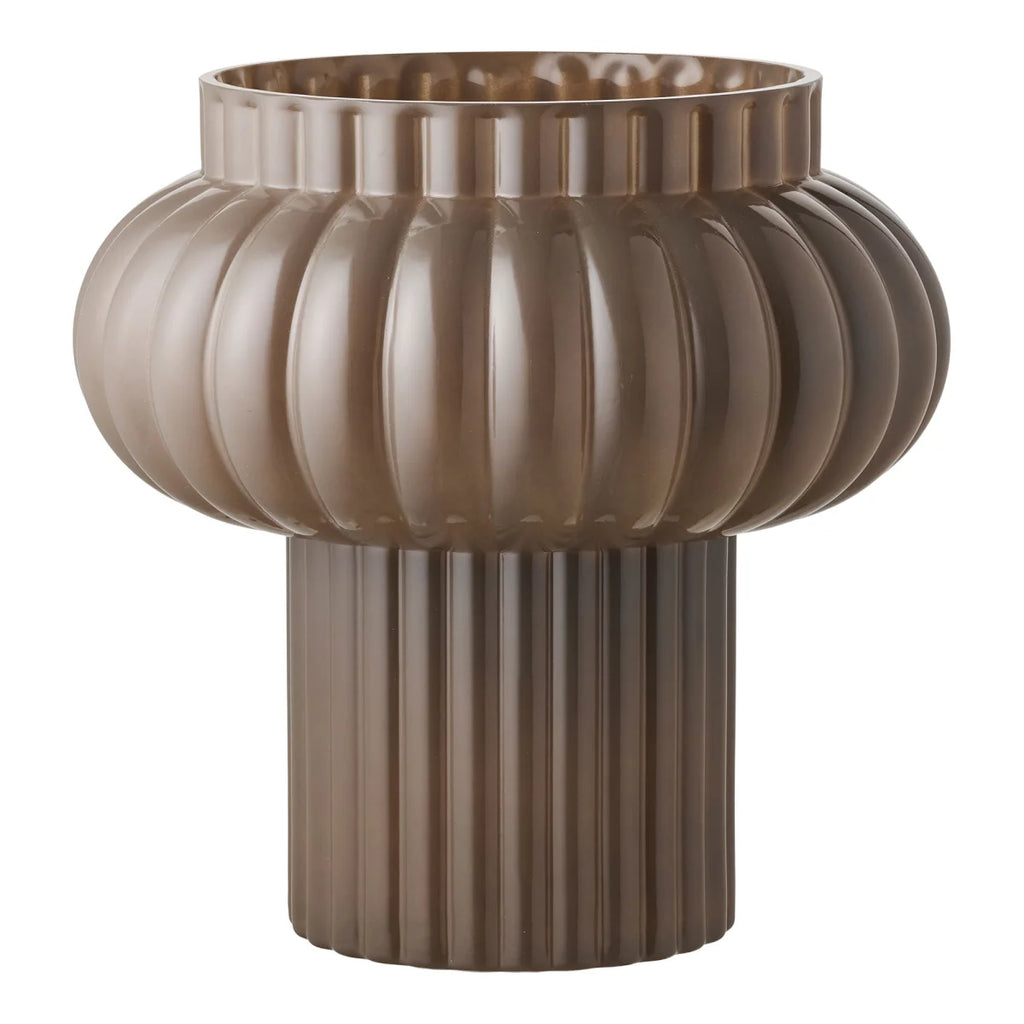 Vase en verre fumé brun cannelé en forme de champignon, diamètre 27 cm