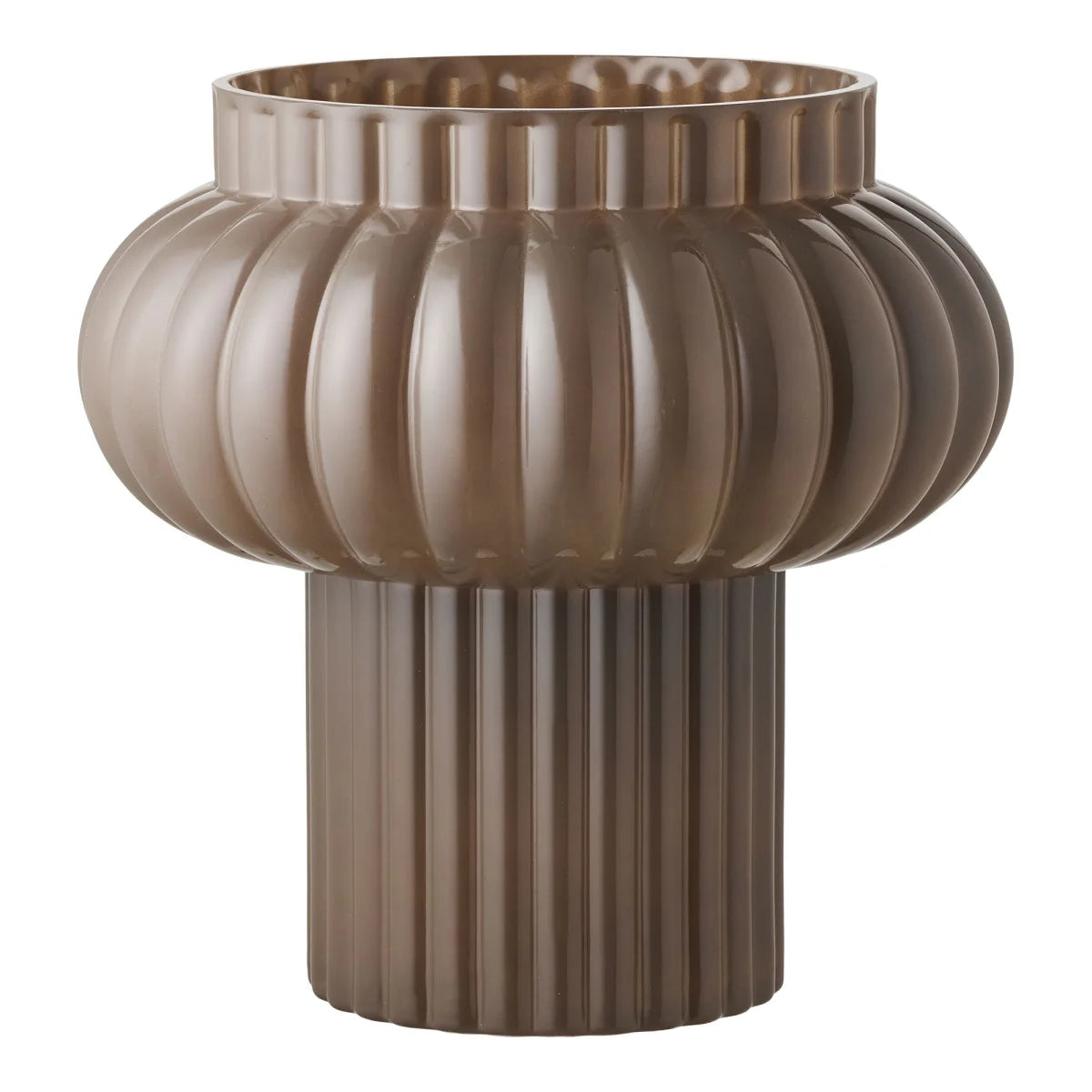 Vase en verre fumé brun cannelé en forme de champignon, diamètre 27 cm