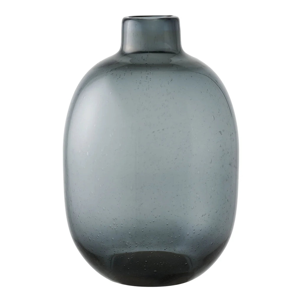 Vase en verre fumé gris effet bulles avec col court, hauteur 35 cm