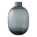 Vase en verre fumé gris effet bulles avec col court, hauteur 35 cm