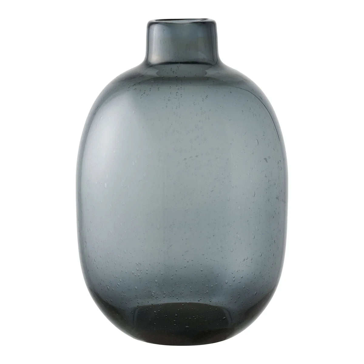 Vase en verre fumé gris effet bulles avec col court, hauteur 35 cm