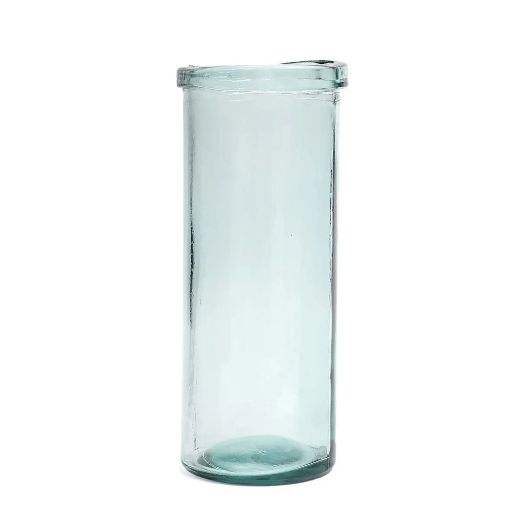 Vase en verre recyclé bleu 36 cm avec forme cylindrique épurée