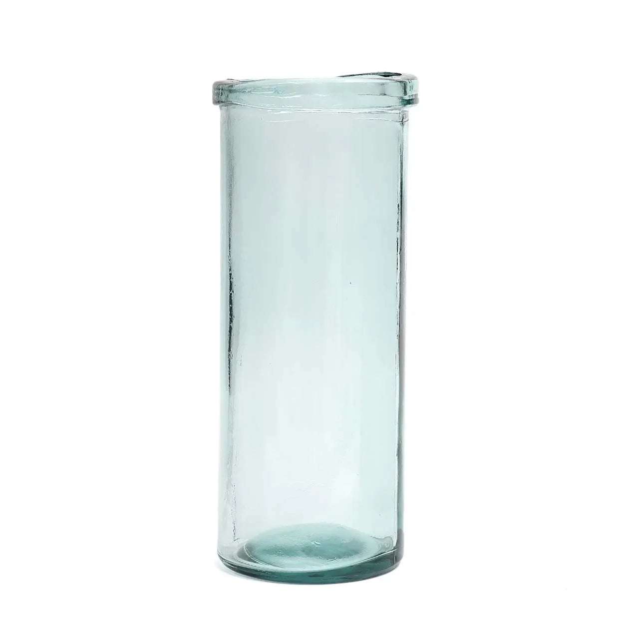 Vase en verre recyclé bleu 36 cm avec forme cylindrique épurée