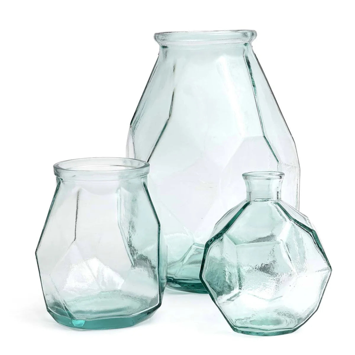 Vase en verre recyclé bleu forme origami 19 cm