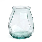 Vase en verre recyclé bleu en forme origami avec facettes géométriques de 19 cm