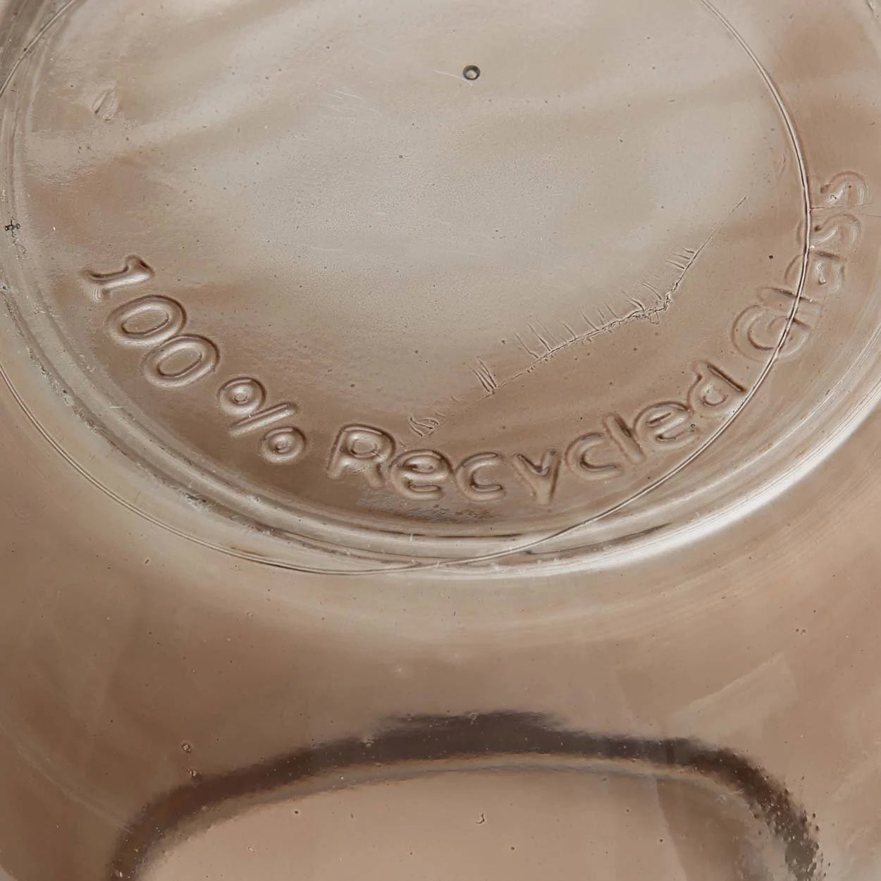 Fond de pot en verre clair avec inscription 100% recyclé pour le vase en verre brun translucide ovale H23 cm