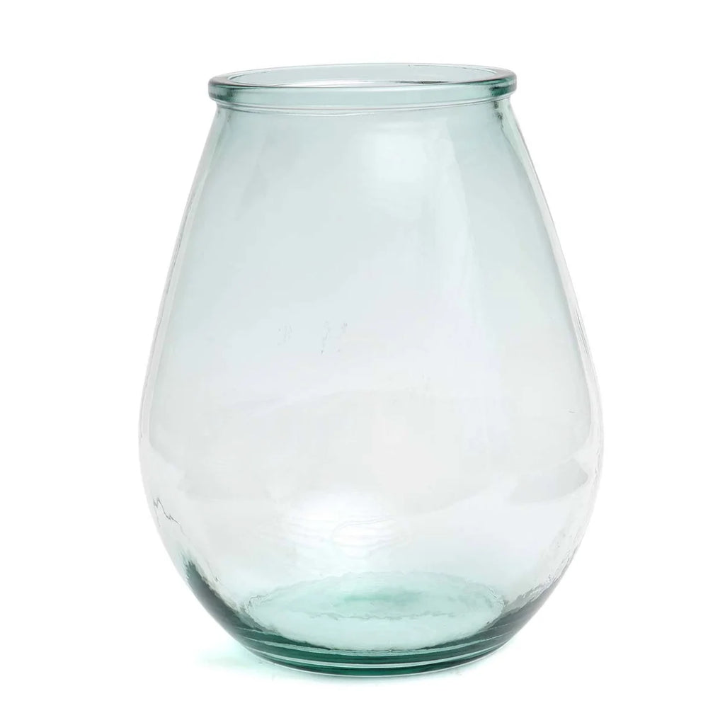 Vase en verre recyclé transparent arrondi moderne bleu – H35 cm