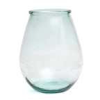 Vase en verre recyclé transparent arrondi moderne bleu – H35 cm
