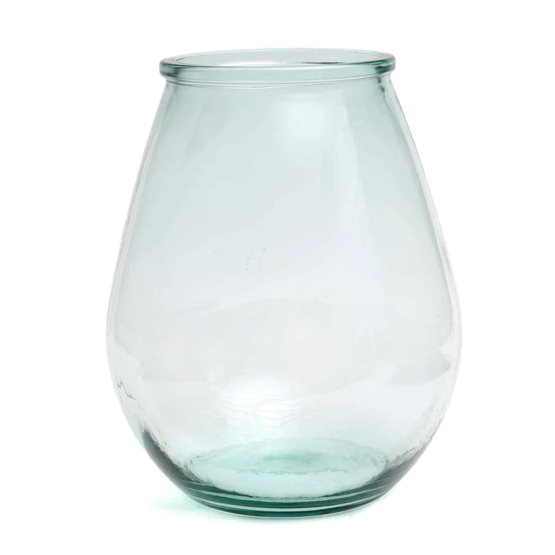 Vase en verre recyclé transparent arrondi moderne bleu – H35 cm
