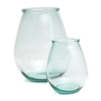 Vase en verre recyclé transparent arrondi moderne bleu – H35 cm