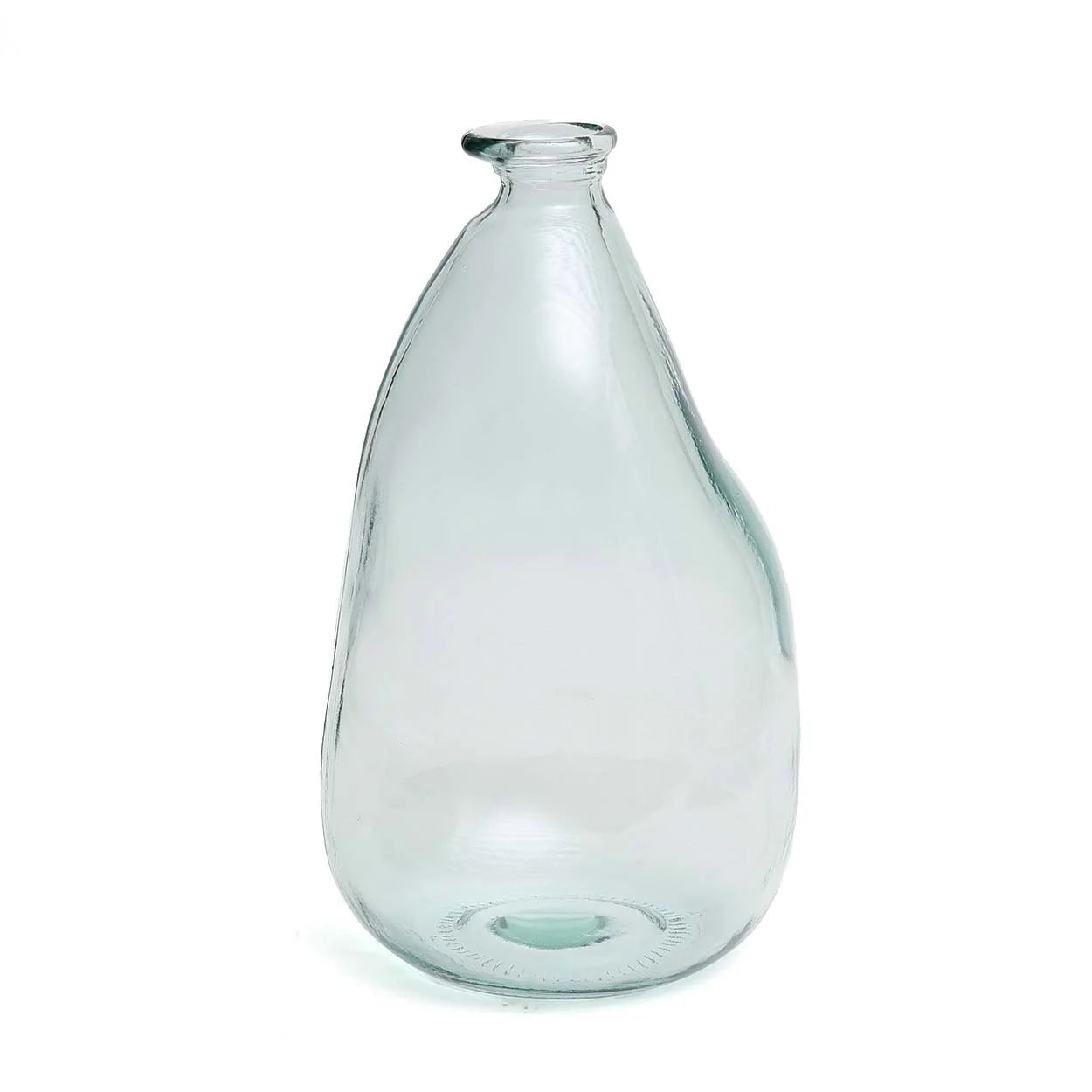 Vase en verre recyclé transparent bleu avec forme organique, H36 cm