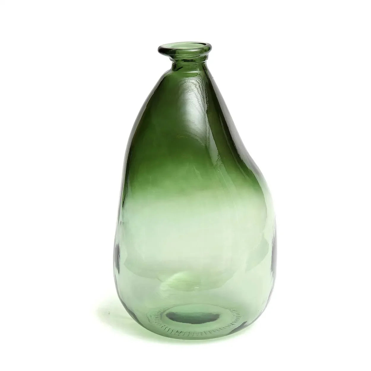 Vase en verre recyclé vert 36 cm avec forme incurvée décorative