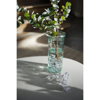 Vase en verre recyclé vert aqua, col ondulé texturé, feuilles vertes, H28 cm