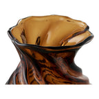 Vase en verre soufflé torsadé brun fumé avec ouverture ondulée et base rayée