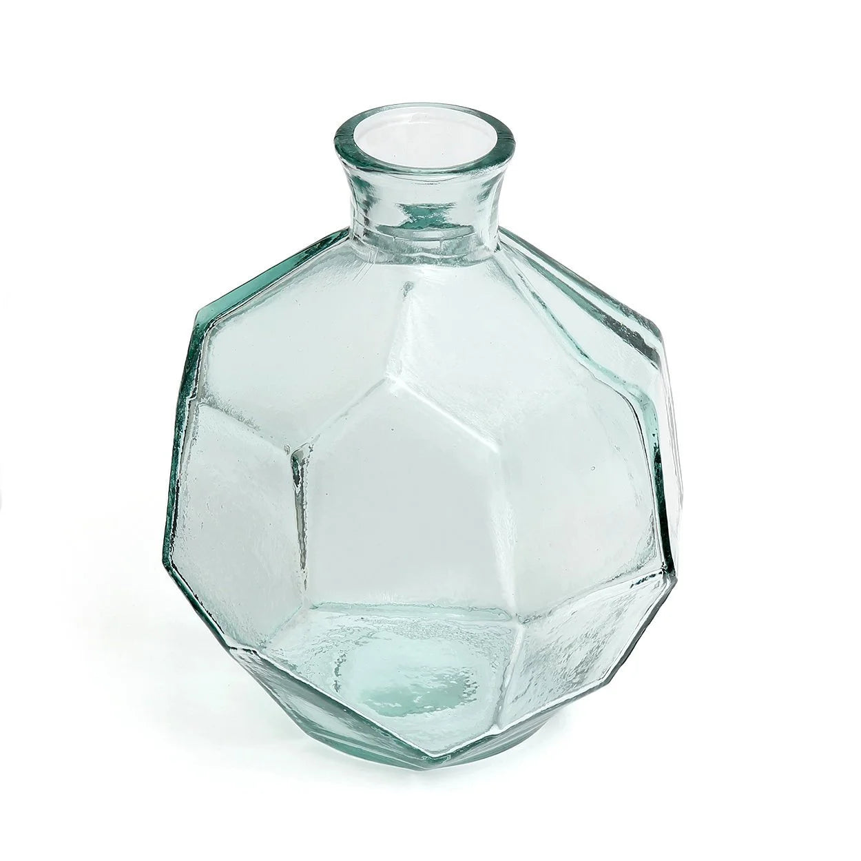 Vase en verre transparent avec forme géométrique bleue de 18 cm de hauteur