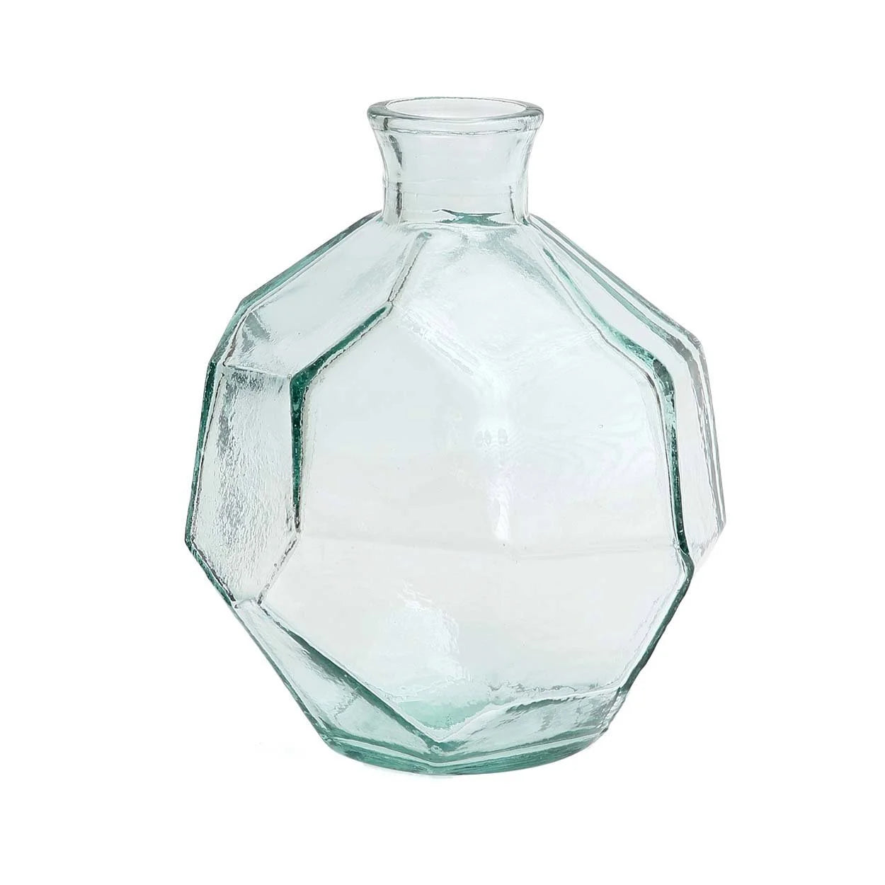 Vase en verre transparent à forme géométrique bleue de 18 cm de haut