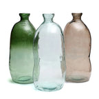 Trois bouteilles en verre décoratives transparentes gris silhouette ondulée H73 cm