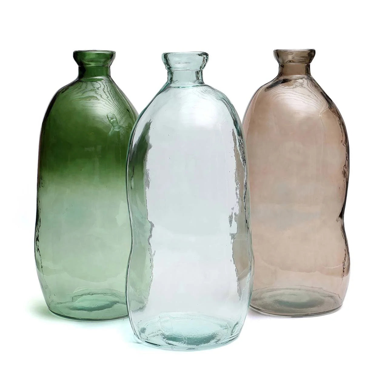 Trois vases en verre transparent ondulé bleu modernes de H73 cm