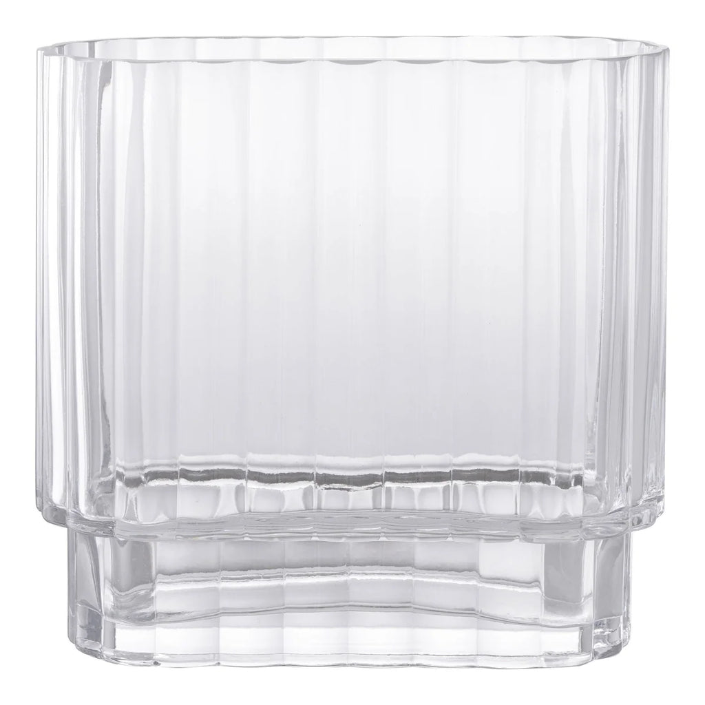 Vase en verre transparent strié avec piédestal 20x9 cm