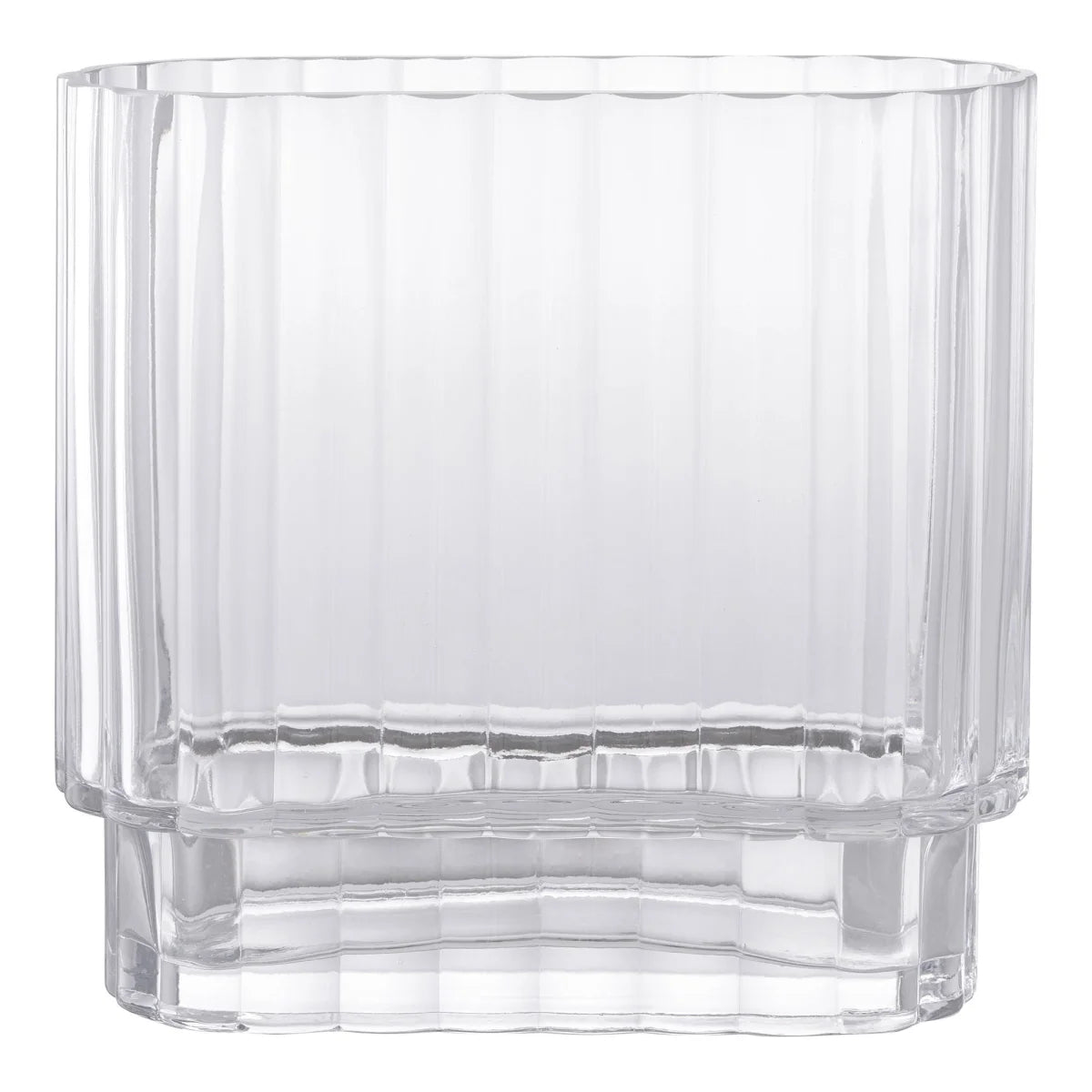 Vase en verre transparent strié avec piédestal 20x9 cm