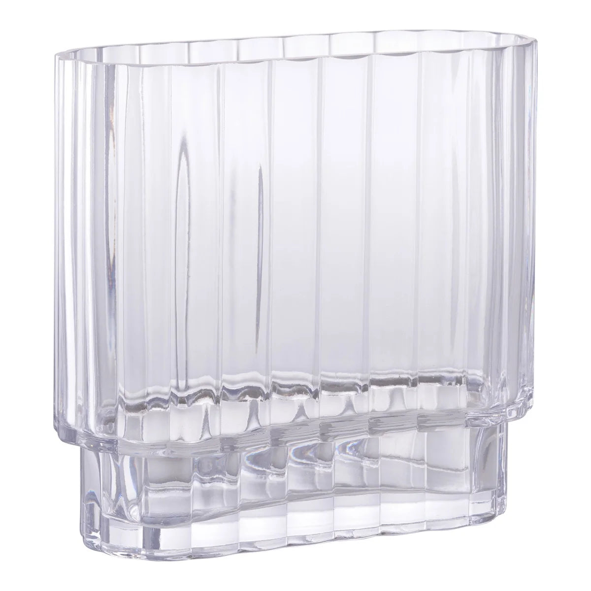 Vase en verre transparent strié avec piédestal 20x9 cm