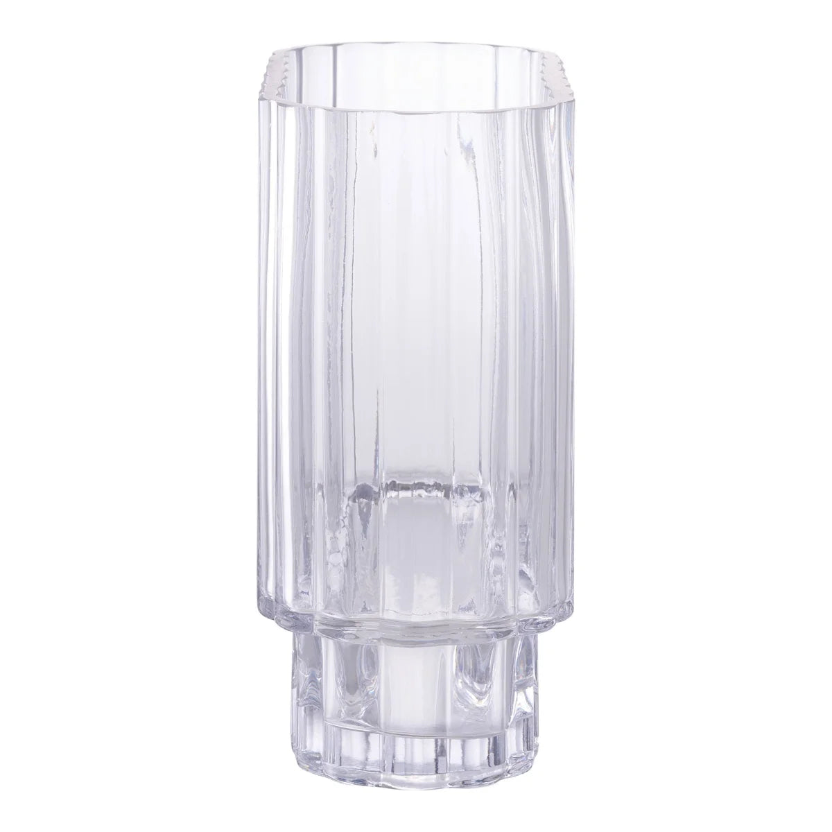 Vase en verre transparent strié avec piédestal facetté 20x9 cm