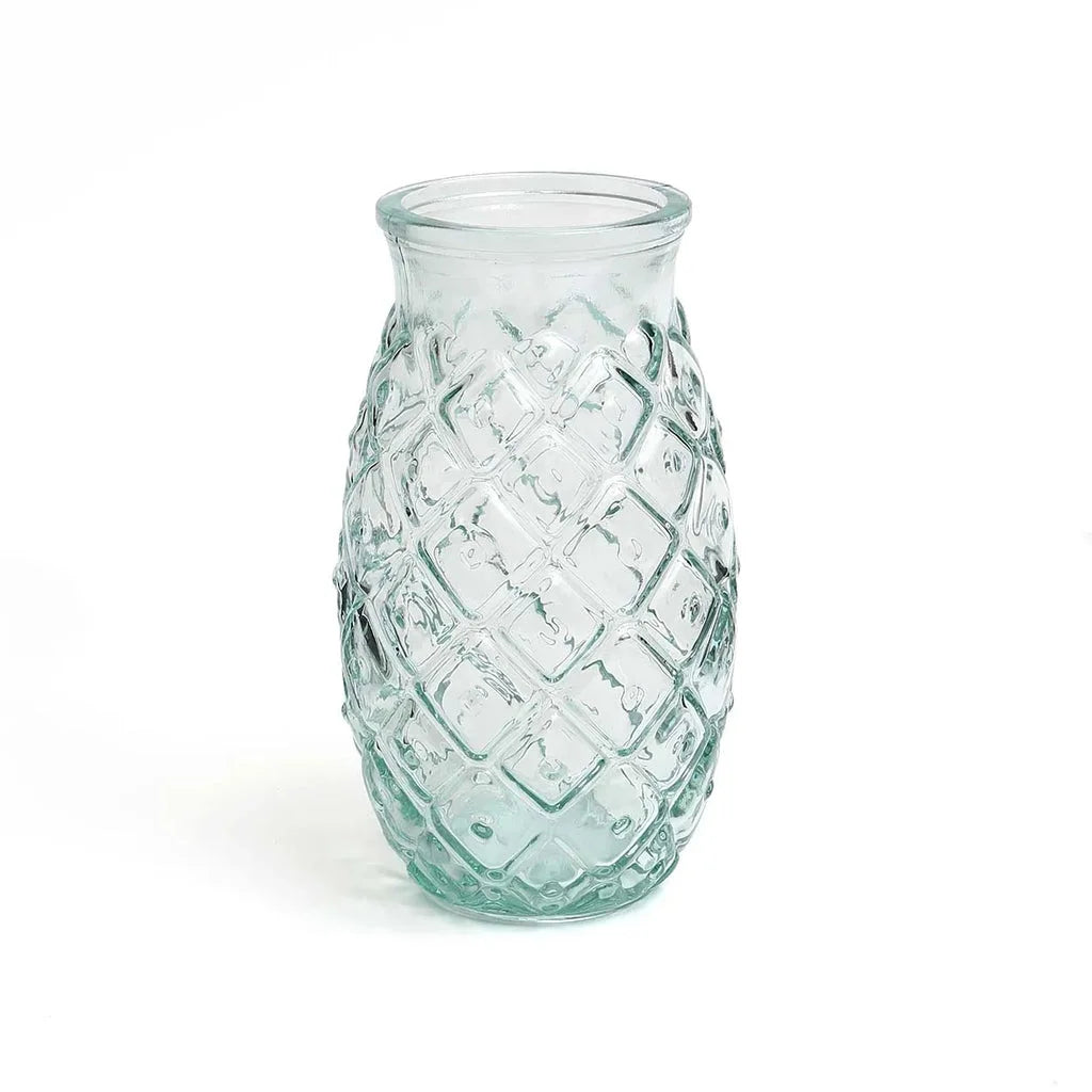 Vase en verre clair avec texture d’ananas bleu pour décoration intérieure