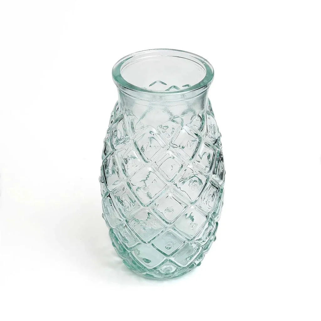 Vase en verre texturé bleu pour décoration élégante Le Verre à Ananas L
