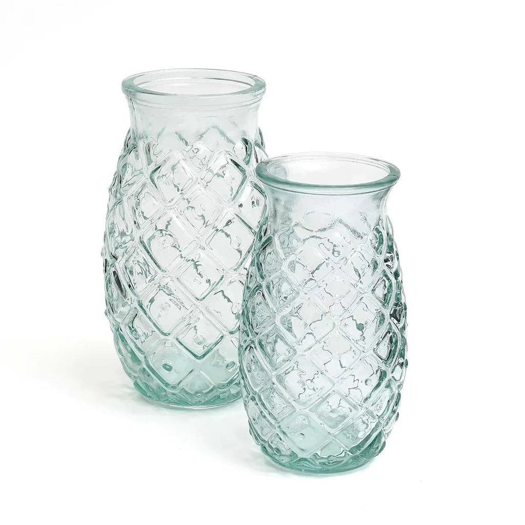 Deux vases en verre texturé bleu pour la décoration intérieure Le verre à ananas L